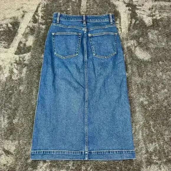 SOLD Faherty Long Denim Skirt Button Front Medium Blue Wash Denim Women's 26 - Picture 8 of 10